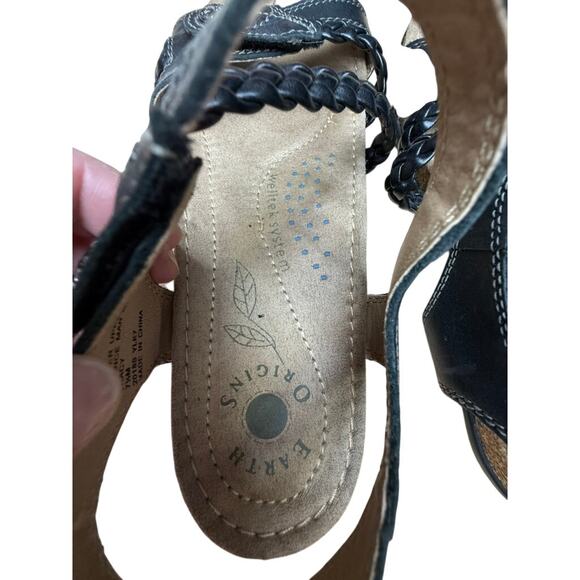 "Earth Origins" Strappy Sandals Women SZ 7.5 Black Leather Straps Hook & Loop - Picture 6 of 7